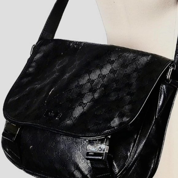 Gucci Unisex Black Matte Monogram Flap Messenger Bag - Picture 3 of 14